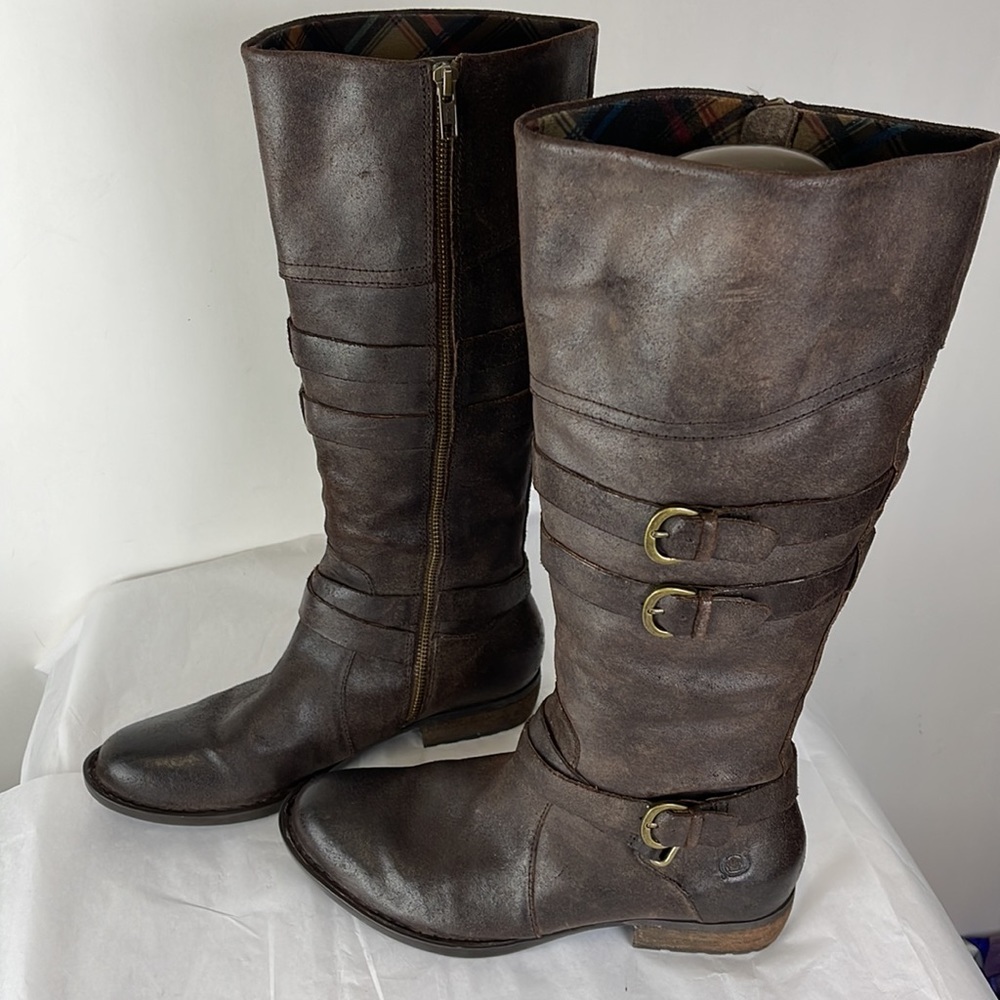 Born Odom size 8 Brown Distressed Knee High Buckle Riding Boots